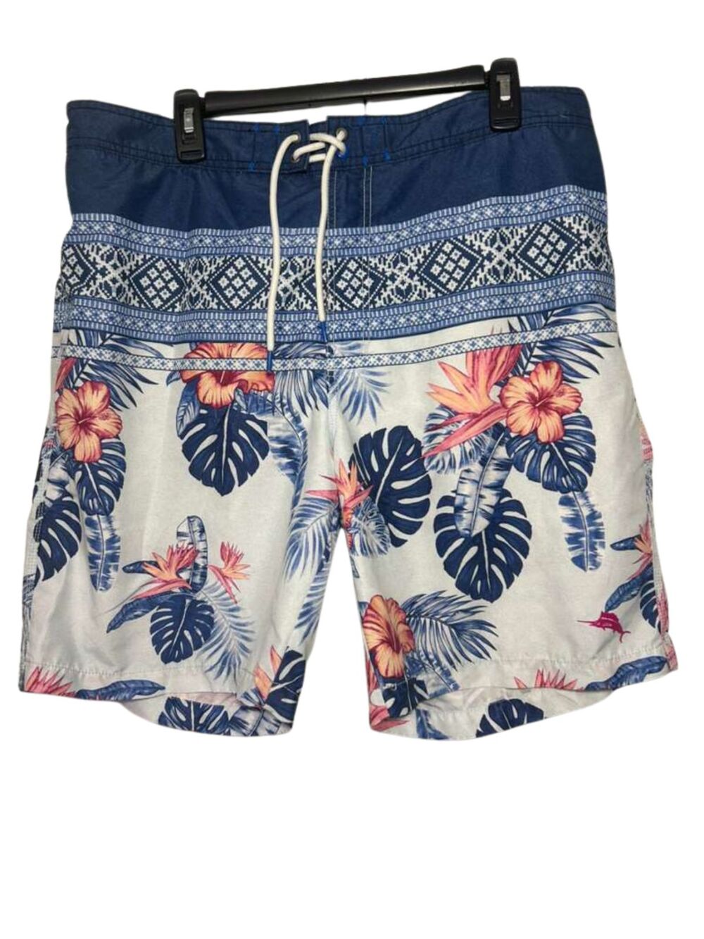 Tommy Bahama Floral Swim Shorts Men's XL White Hawaiian Trunks Surf